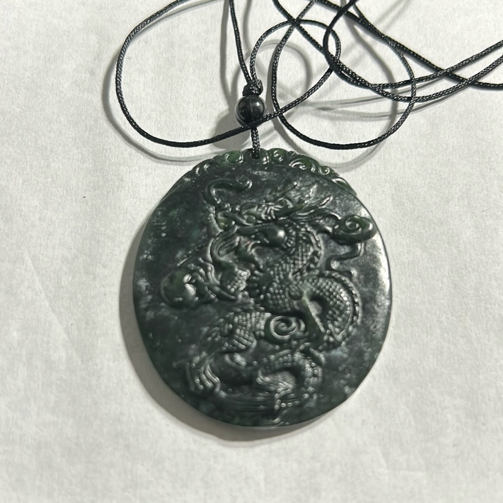 Burma dark jade dragon pendant